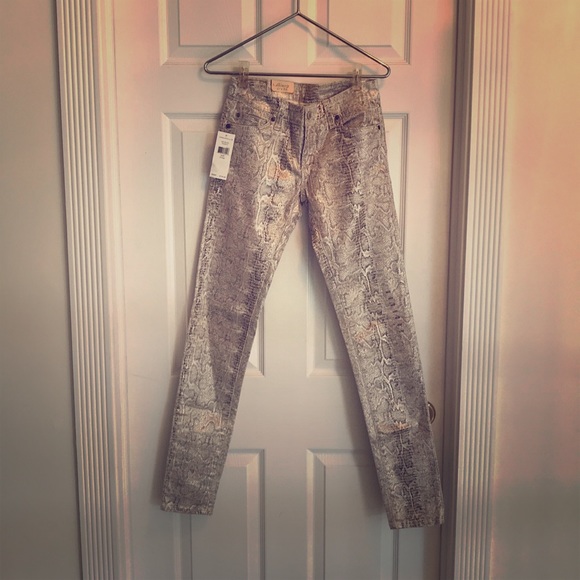cream snake print jeans